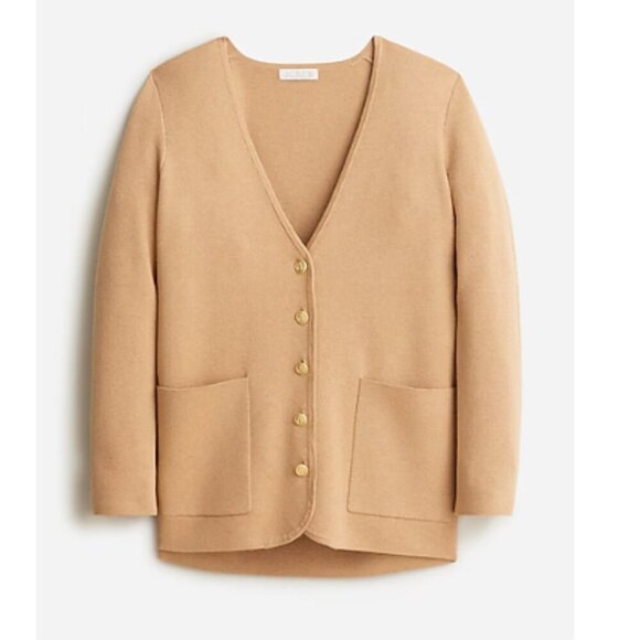 J Crew Giselle V neck sweater blazer tan camel gold buttons XS - Picture 1 of 10